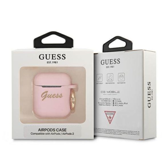 Guess GUA2SSSI AirPods 1/2 tok rózsaszín szilikon Vintage Script