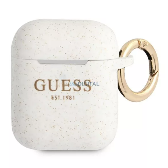 Guess GUA2SGGEH AirPods 1/2 tok fehér szilikon csillogó