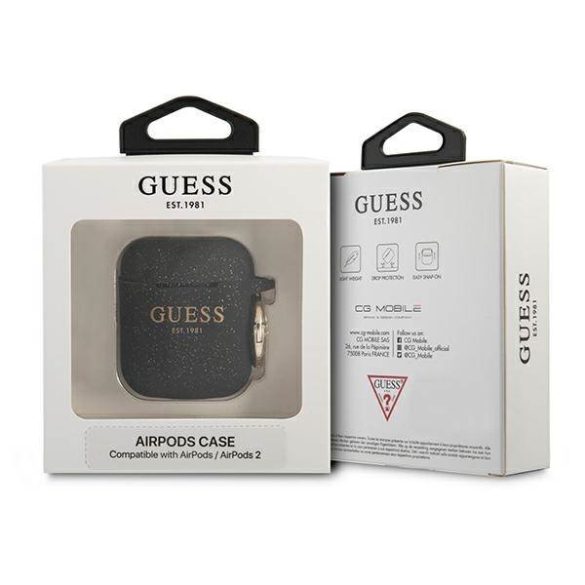 Guess GUA2SGGEK AirPods 1/2 tok fekete szilikon csillogó