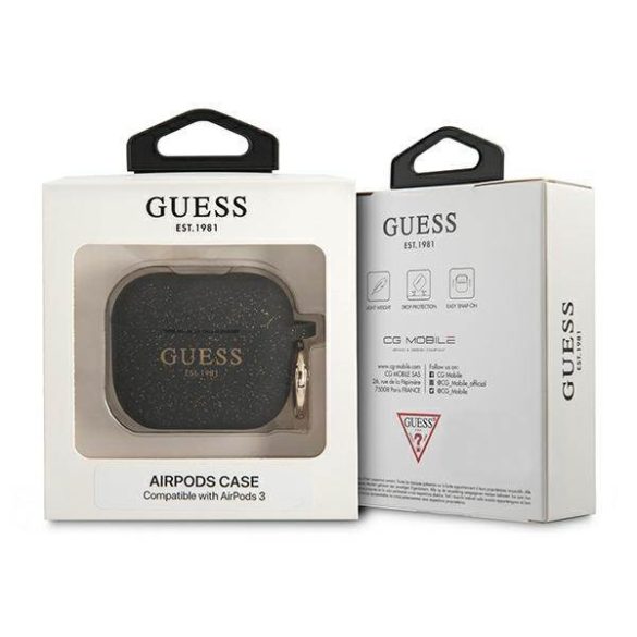 Guess GUA3SGGEK AirPods 3 fekete szilikon Glitter tok