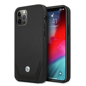 BMW BMHCP12MRSWPK iPhone 12/12 Pro 6,1" fekete keménytok bőr perforált tok