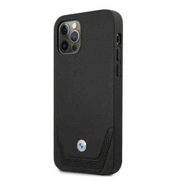 BMW BMHCP12MRSWPK iPhone 12/12 Pro 6,1" fekete keménytok bőr perforált tok