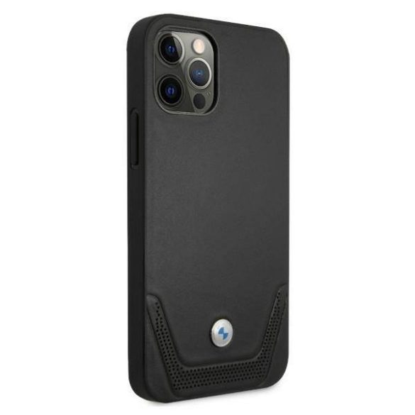 BMW BMHCP12MRSWPK iPhone 12/12 Pro 6,1" fekete keménytok bőr perforált tok