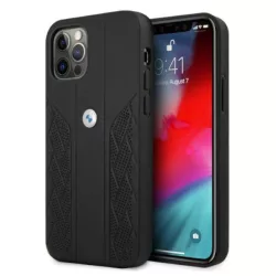   BMW BMHCP12MRSPPPK iPhone 12/12 Pro 6,1" fekete bőr Curve perforált keménytok