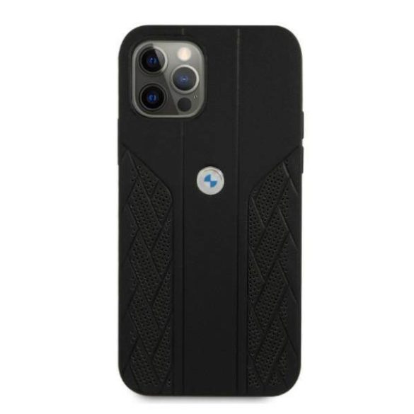 BMW BMHCP12MRSPPPK iPhone 12/12 Pro 6,1" fekete bőr Curve perforált keménytok