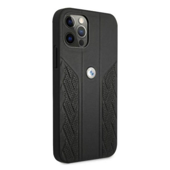 BMW BMHCP12MRSPPPK iPhone 12/12 Pro 6,1" fekete bőr Curve perforált keménytok