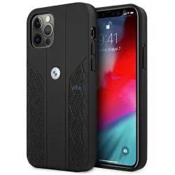   BMW BMHCP12LRSPPPK iPhone 12 Pro Max 6,7" fekete bőr Curve perforált keménytok