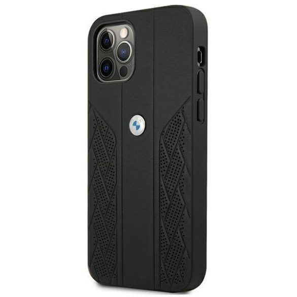 BMW BMHCP12LRSPPPK iPhone 12 Pro Max 6,7" fekete bőr Curve perforált keménytok