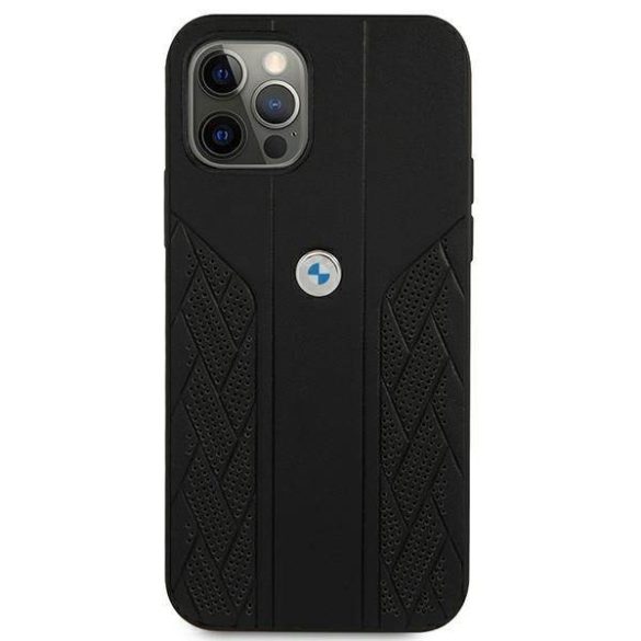 BMW BMHCP12LRSPPPK iPhone 12 Pro Max 6,7" fekete bőr Curve perforált keménytok