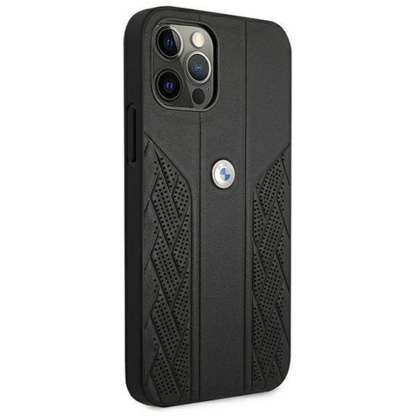 BMW BMHCP12LRSPPPK iPhone 12 Pro Max 6,7" fekete bőr Curve perforált keménytok