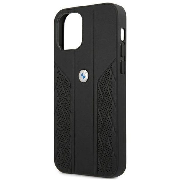 BMW BMHCP12LRSPPPK iPhone 12 Pro Max 6,7" fekete bőr Curve perforált keménytok