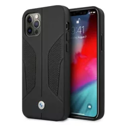   BMW BMHCP12MRSCSK iPhone 12/12 Pro 6,1" fekete keménytok bőr perforált oldalsó tok