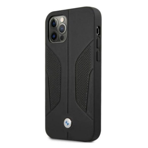 BMW BMHCP12MRSCSK iPhone 12/12 Pro 6,1" fekete keménytok bőr perforált oldalsó tok