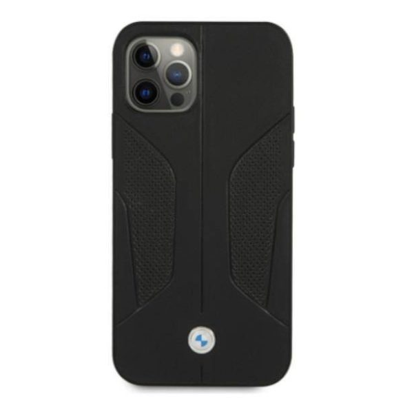 BMW BMHCP12MRSCSK iPhone 12/12 Pro 6,1" fekete keménytok bőr perforált oldalsó tok