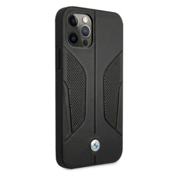 BMW BMHCP12MRSCSK iPhone 12/12 Pro 6,1" fekete keménytok bőr perforált oldalsó tok