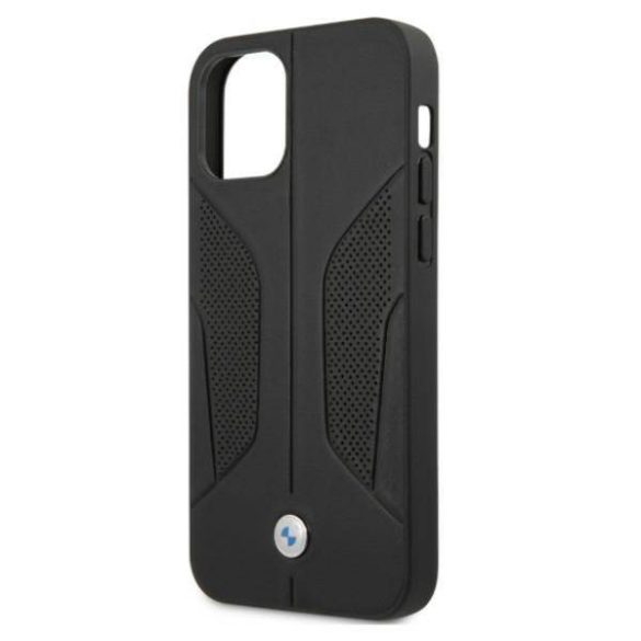 BMW BMHCP12MRSCSK iPhone 12/12 Pro 6,1" fekete keménytok bőr perforált oldalsó tok