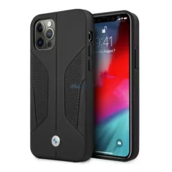   BMW BMHCP12LRSCSK iPhone 12 Pro Max 6,7" fekete keménytok bőr perforált oldalsó tok