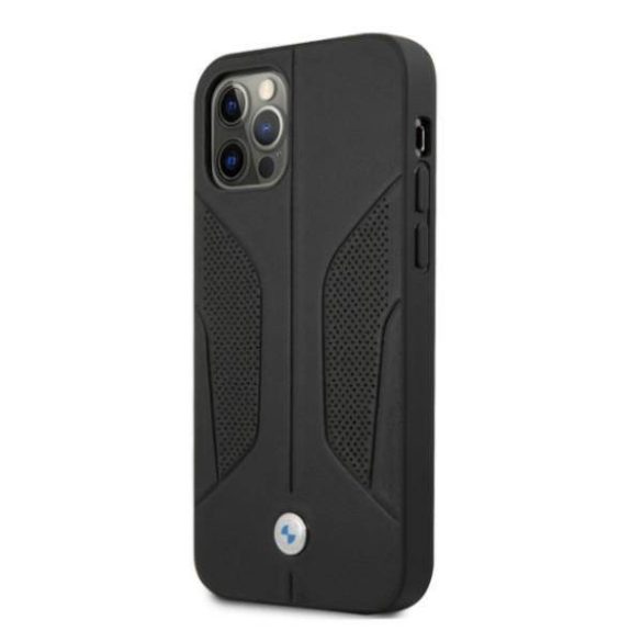 BMW BMHCP12LRSCSK iPhone 12 Pro Max 6,7" fekete keménytok bőr perforált oldalsó tok