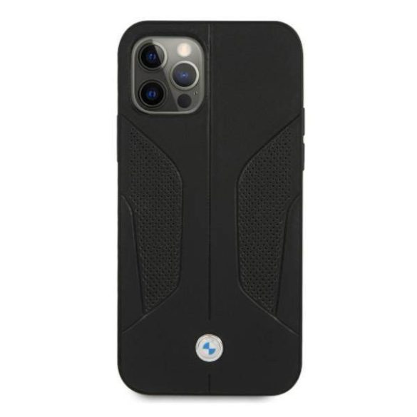 BMW BMHCP12LRSCSK iPhone 12 Pro Max 6,7" fekete keménytok bőr perforált oldalsó tok