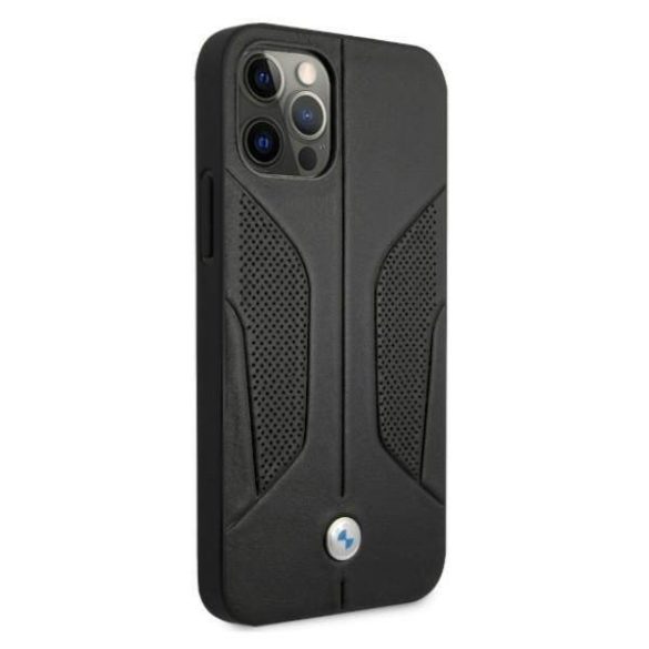 BMW BMHCP12LRSCSK iPhone 12 Pro Max 6,7" fekete keménytok bőr perforált oldalsó tok