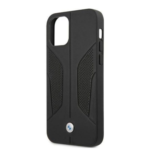 BMW BMHCP12LRSCSK iPhone 12 Pro Max 6,7" fekete keménytok bőr perforált oldalsó tok