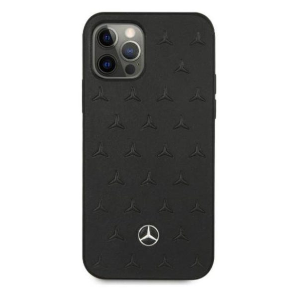 Mercedes MEHCP12LPSQBK iPhone 12 Pro Max 6,7" fekete csillag mintás bőr keménytok