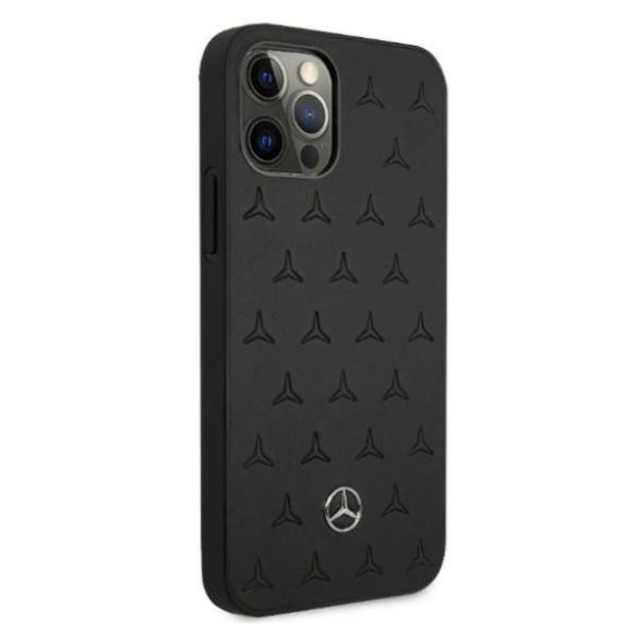 Mercedes MEHCP12LPSQBK iPhone 12 Pro Max 6,7" fekete csillag mintás bőr keménytok