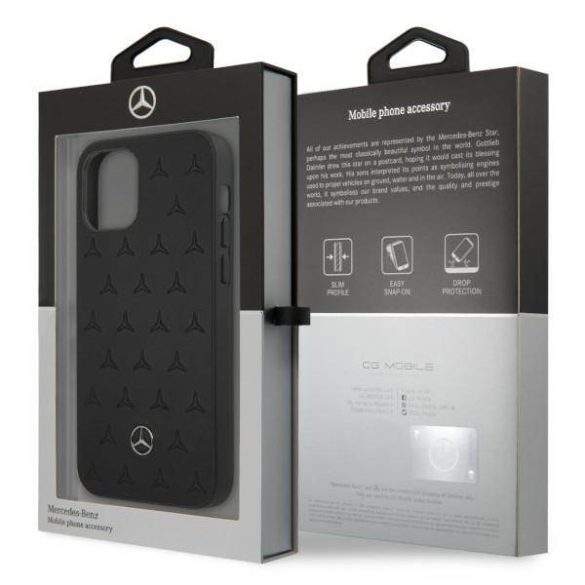 Mercedes MEHCP12LPSQBK iPhone 12 Pro Max 6,7" fekete csillag mintás bőr keménytok