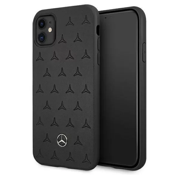 Mercedes MEHCN61PSQBK iPhone 11 6,1" / Xr fekete csillag mintás bőr keménytok