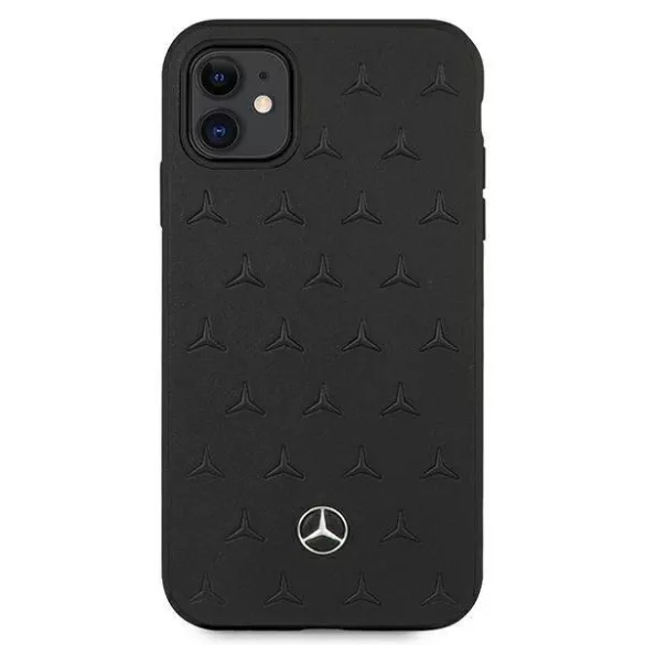 Mercedes MEHCN61PSQBK iPhone 11 6,1" / Xr fekete csillag mintás bőr keménytok