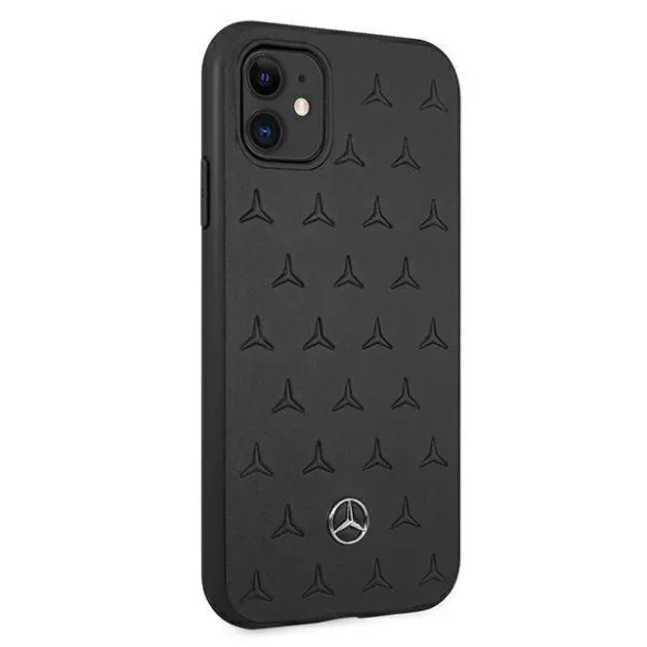 Mercedes MEHCN61PSQBK iPhone 11 6,1" / Xr fekete csillag mintás bőr keménytok