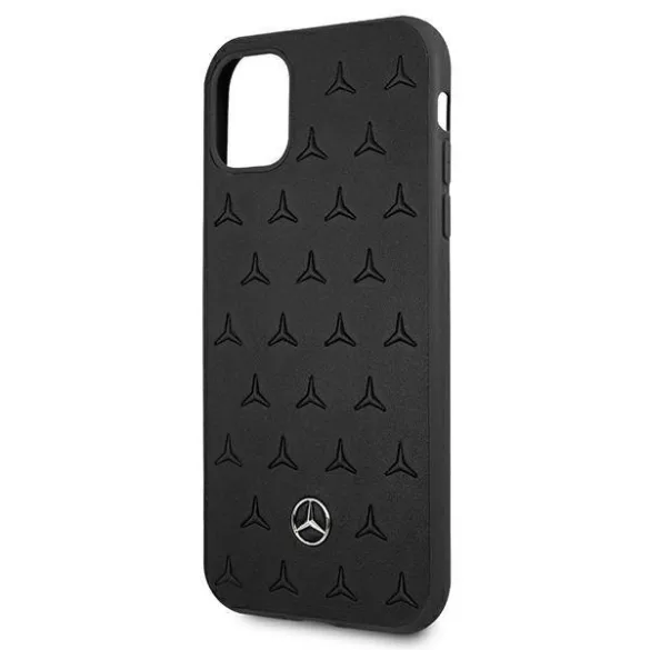 Mercedes MEHCN61PSQBK iPhone 11 6,1" / Xr fekete csillag mintás bőr keménytok