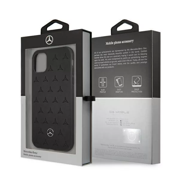 Mercedes MEHCN61PSQBK iPhone 11 6,1" / Xr fekete csillag mintás bőr keménytok