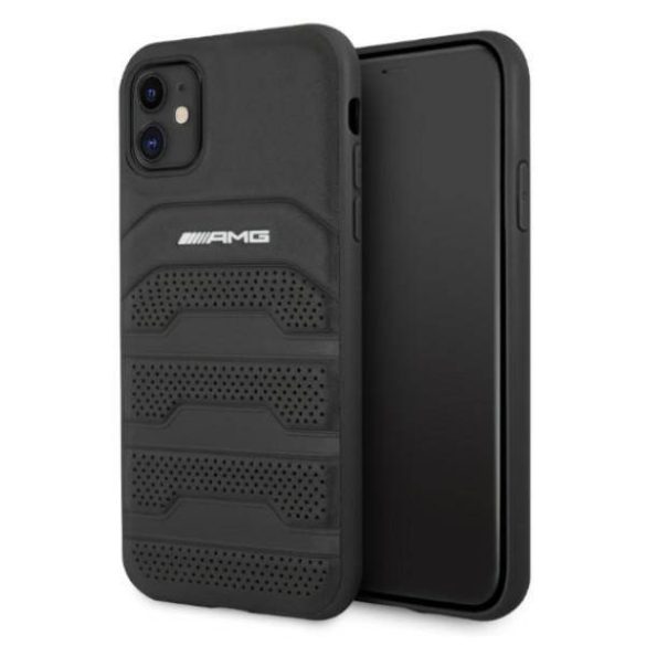 AMG AMHCN61GSEBK iPhone 11 / Xr 6,1" fekete keménytok bőr dombornyomott vonalakkal