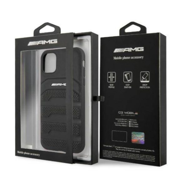 AMG AMHCN61GSEBK iPhone 11 / Xr 6,1" fekete keménytok bőr dombornyomott vonalakkal