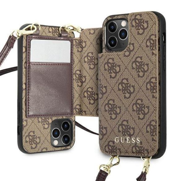 Guess GUHCP12MCB4GB iPhone 12 / 12 Pro 6,1" barna 4G Crossbody kártyatartós keménytok