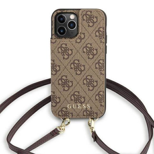 Guess GUHCP12MCB4GB iPhone 12 / 12 Pro 6,1" barna 4G Crossbody kártyatartós keménytok