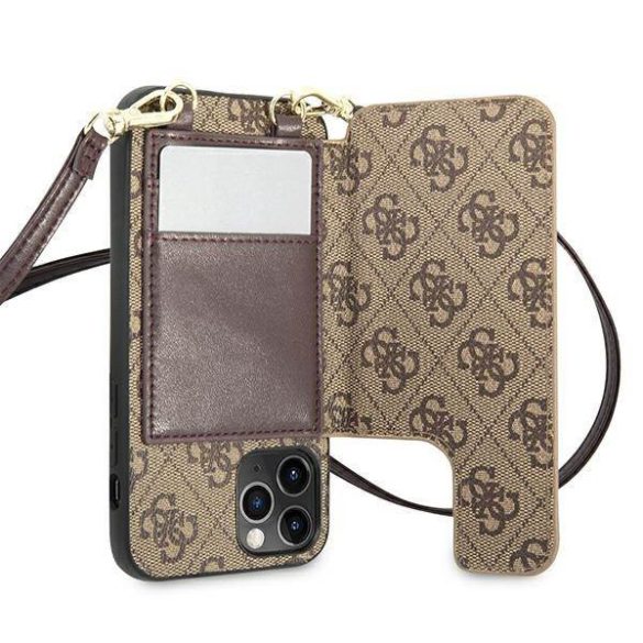 Guess GUHCP12MCB4GB iPhone 12 / 12 Pro 6,1" barna 4G Crossbody kártyatartós keménytok