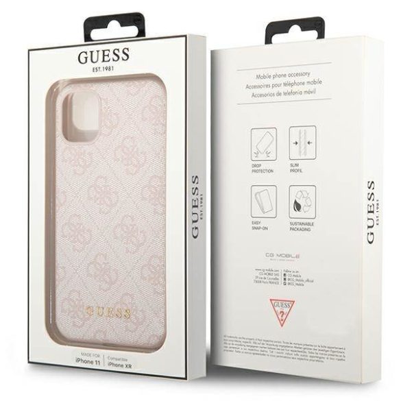 Guess GUHCN61G4GFPI iPhone 11 / Xr 6,1" rózsaszín keménytok 4G fém arany logó