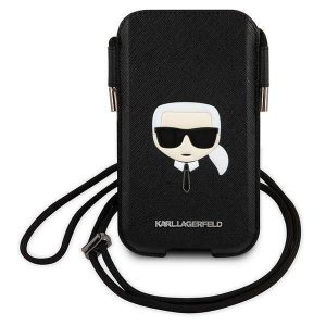 Karl Lagerfeld telefon táska KLHCP12MOPHKHK 6,1" fekete keménytok Saffiano ikonikus Karl Lagerfeld fej