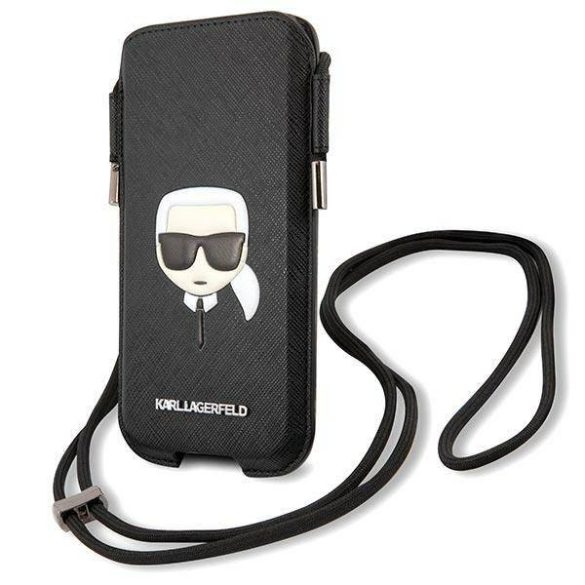 Karl Lagerfeld telefon táska KLHCP12MOPHKHK 6,1" fekete keménytok Saffiano ikonikus Karl Lagerfeld fej