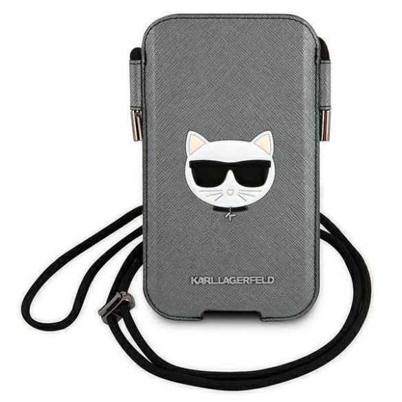 Karl Lagerfeld telefon táska KLHCP12LOPHCHG 6,7" szürke keménytok Saffiano ikonikus Choupette fej