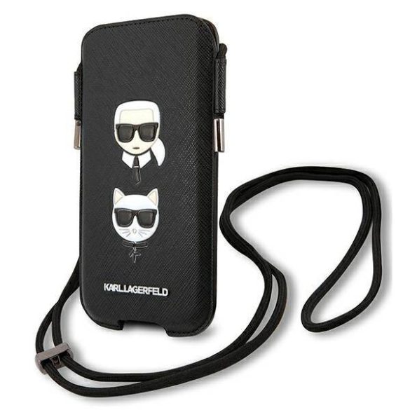 Karl Lagerfeld telefon táska KLHCP12MOPHKCK 6,1" fekete keménytok Saffiano ikonikus Karl&Choupette fej