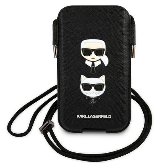Karl Lagerfeld telefon táska KLHCP12MOPHKCK 6,1" fekete keménytok Saffiano ikonikus Karl&Choupette fej