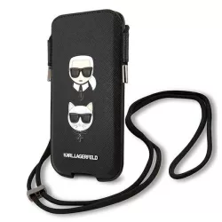   Karl Lagerfeld telefon táska KLHCP12LOPHKCK 6,7" fekete keménytok Saffiano ikonikus Karl&Choupette fej