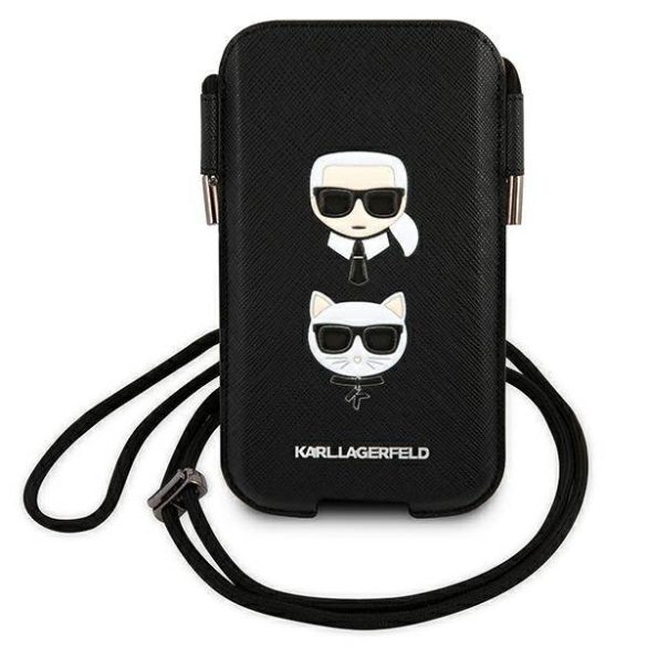 Karl Lagerfeld telefon táska KLHCP12LOPHKCK 6,7" fekete keménytok Saffiano ikonikus Karl&Choupette fej