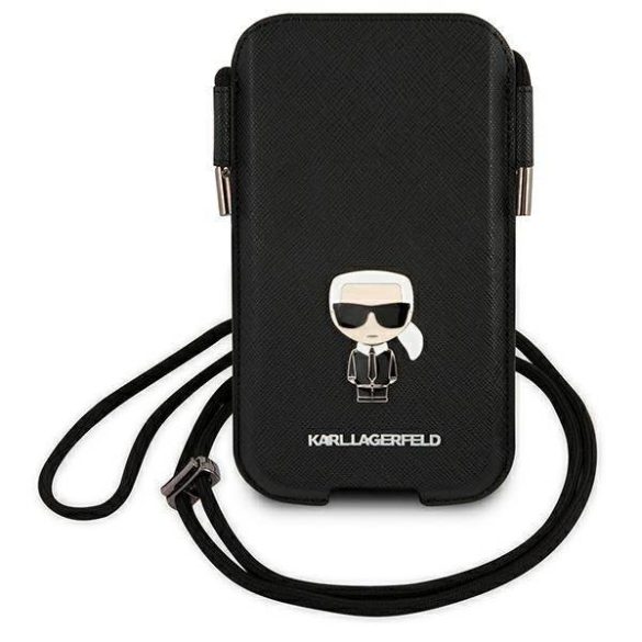 Karl Lagerfeld telefon táska KLHCP12MOPHKMK 6,1" fekete keménytok Saffiano ikonikus Karl Lagerfeld