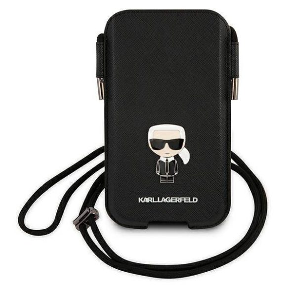 Karl Lagerfeld telefon táska KLHCP12LOPHKMK 6,7" fekete keménytok Saffiano ikonikus Kar Lagerfeld