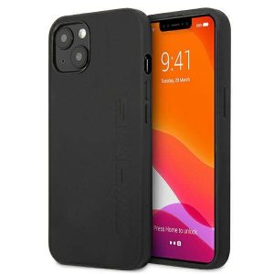 AMG AMHCP13MDOLBK iPhone 13 / 14 / 15 6.1" fekete keménytok bőr, beleégetett logóvel ellátva