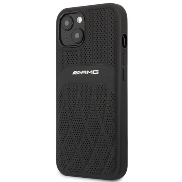 AMG AMHCP13MOSDBK iPhone 13 / 14 / 15 6.1" fekete keménytok bőr ívelt vonalakkal